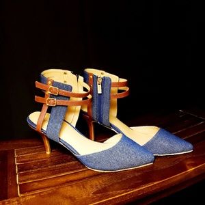 IMAN Denim Chic Runway Glam Heels 9w